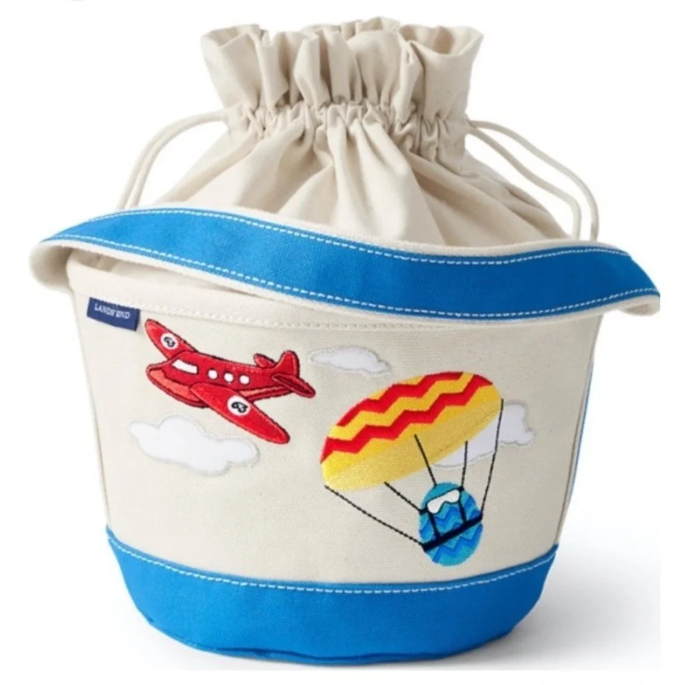 Lands End Easter Tote Basket Canvas Eggs Airplane Boy Theme Easter Basket